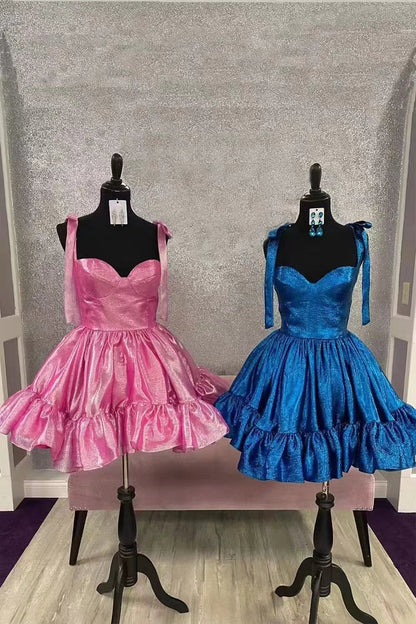 Charming A-Line Organza Mini Dress with Ribbon Straps Barbie Inspired Homecoming Dress
