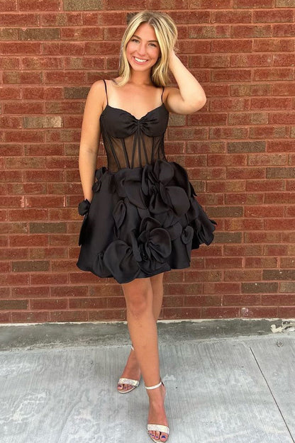 Cute Yellow A-Line Look with Floral Satin and Spaghetti Straps Homecoming Dress