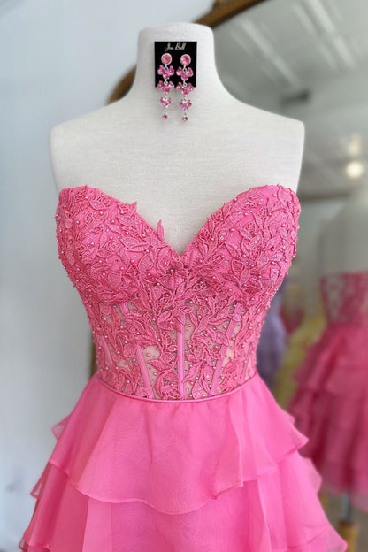 Cute Lilac A-Line Silhouette with Sweetheart Neck and Tiered Lace Top Homecoming Dress