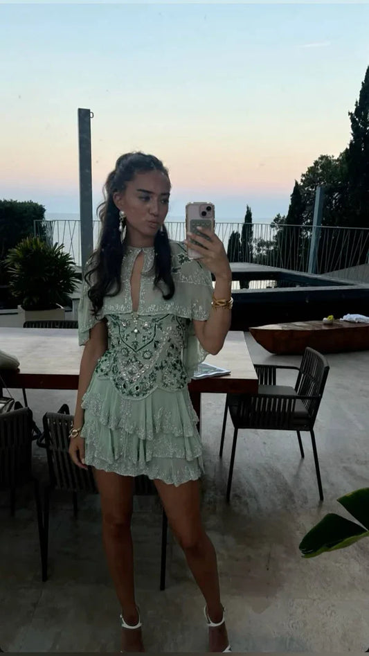 Vintage Embroidery Beaded Homecoming Dress A-Line Backless Party Dress Short Cocktail Dress TP4614