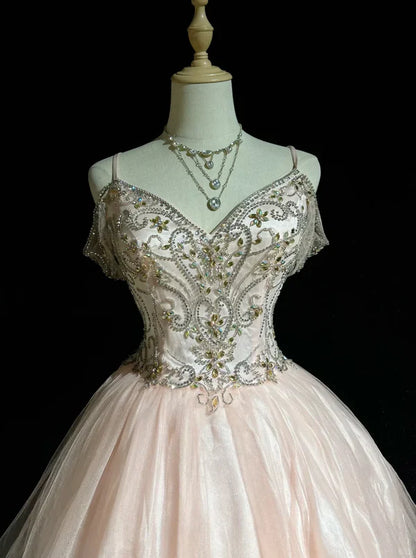 Vintage Pink Beaded Embroidery A-Line Homecoming Dress Spaghetti Strap Party Dress Short Chiffon Cocktail Dress TP4608