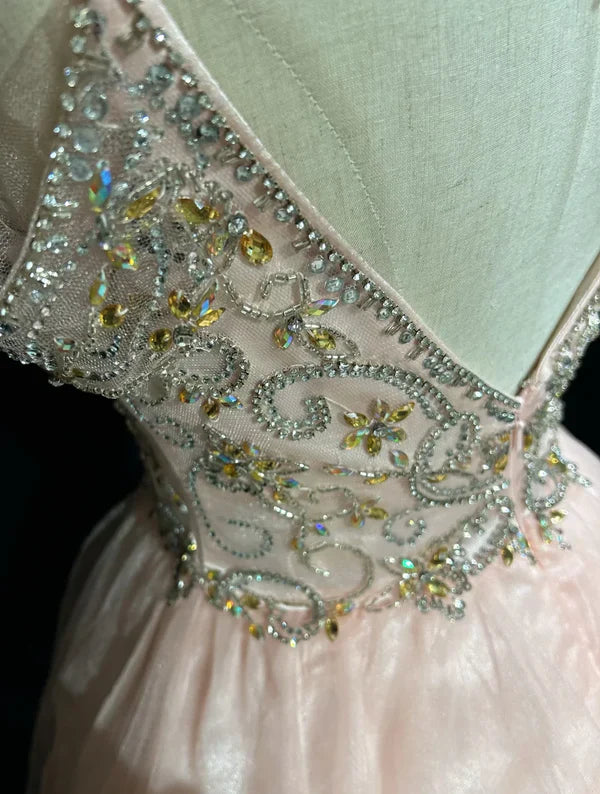 Vintage Pink Beaded Embroidery A-Line Homecoming Dress Spaghetti Strap Party Dress Short Chiffon Cocktail Dress TP4608