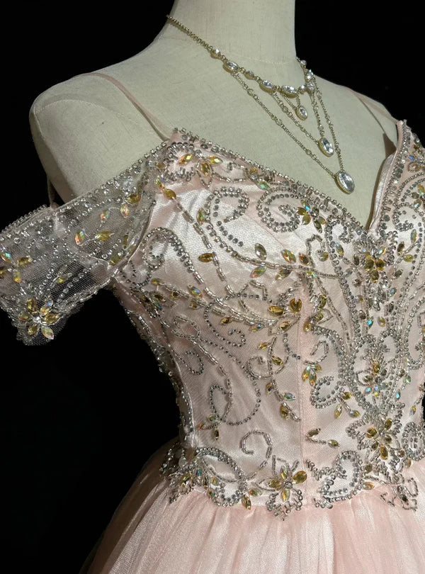 Vintage Pink Beaded Embroidery A-Line Homecoming Dress Spaghetti Strap Party Dress Short Chiffon Cocktail Dress TP4608