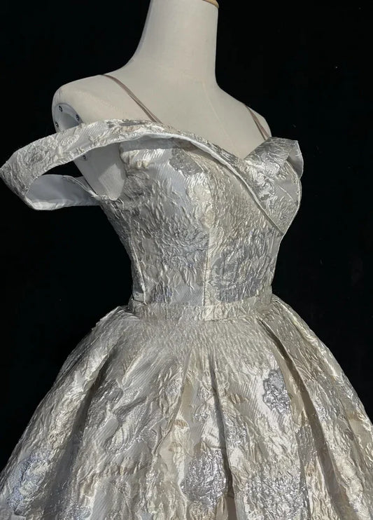 Vintage Silvery A-Line Homecoming Dress Spaghetti Strap Party Dress Short Cocktail Dress TP4610