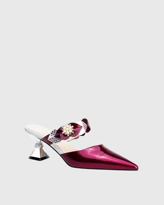 Dafina Patent Leather Flared Mules In Wine
