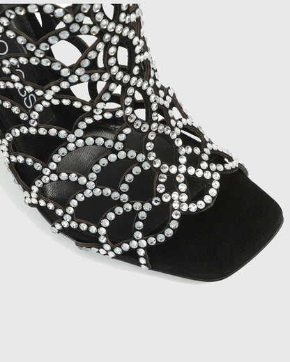 Dafne Rhinestone Embellished Cutout Sandals In Black