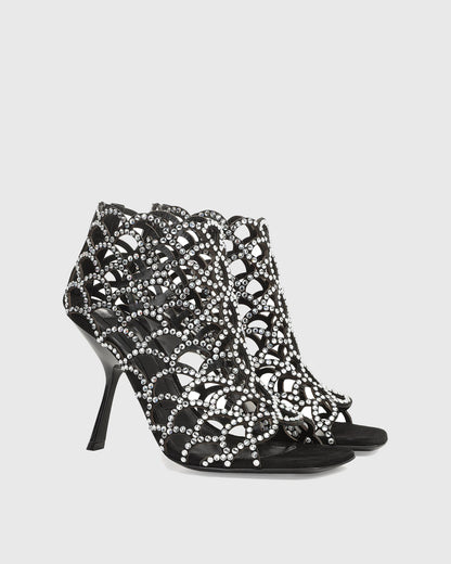 Dafne Rhinestone Embellished Cutout Sandals In Black