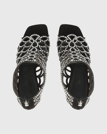 Dafne Rhinestone Embellished Cutout Sandals In Black