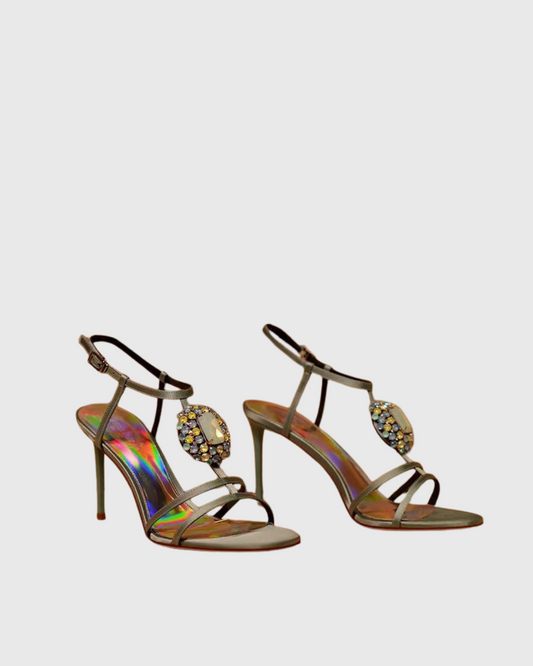 Dafni Gem Embellished Strap Sandals In Green