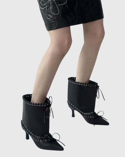 Dagda Bow Lace Up Ankle Boots In Black