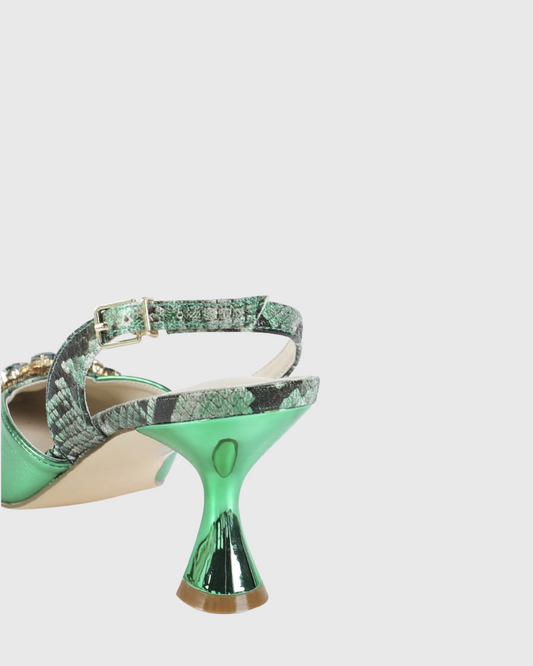 Dagur Rhinestone Snake Print Splicing Pumps