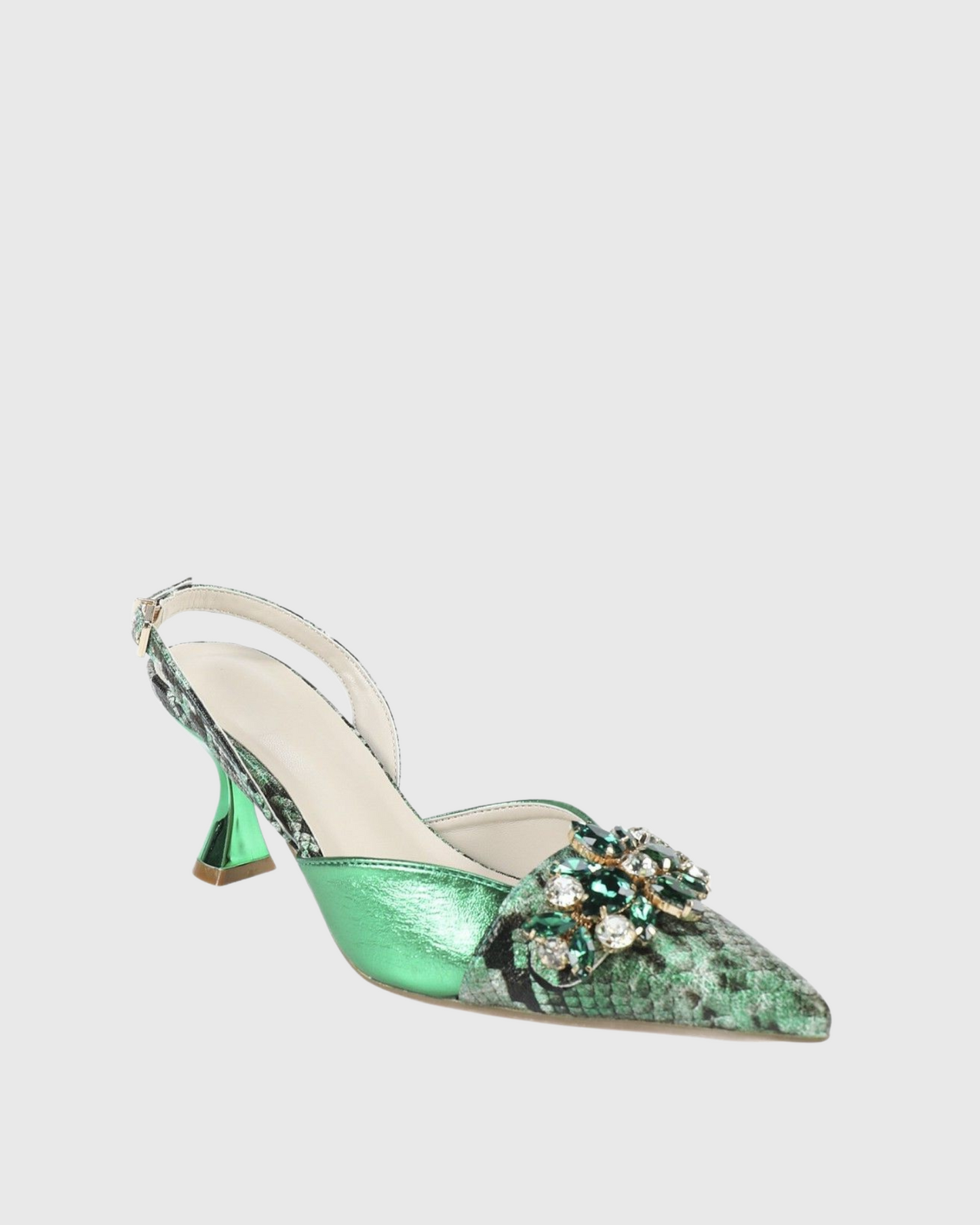 Dagur Rhinestone Snake Print Splicing Pumps