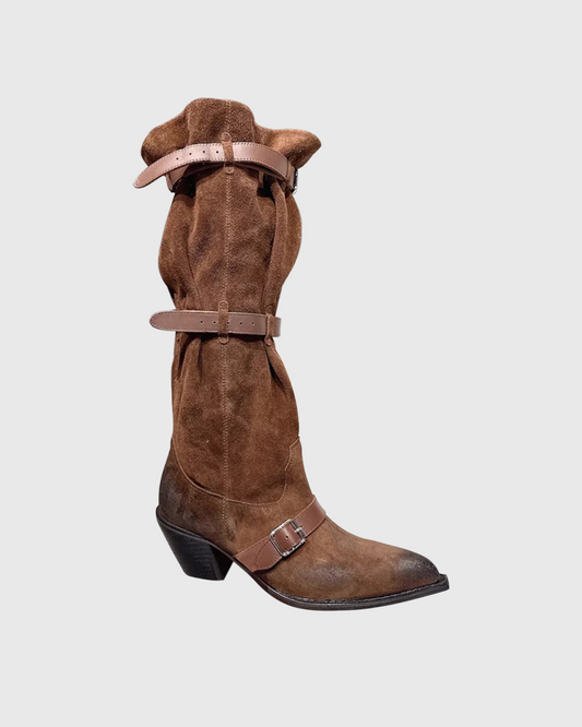 Dai Buckle Cowboy Boots In Brown