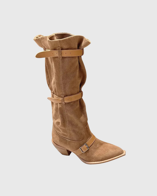 Dai Buckle Cowboy Boots In Camel
