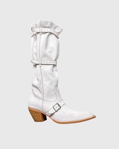 Dai Buckle Cowboy Boots In White