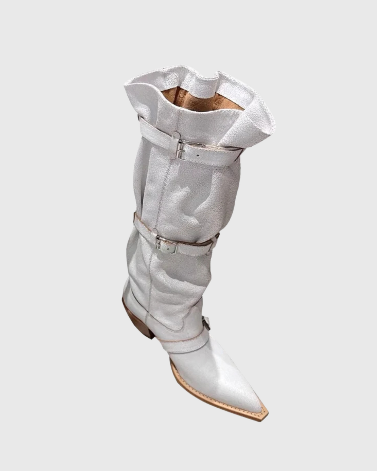 Dai Buckle Cowboy Boots In White