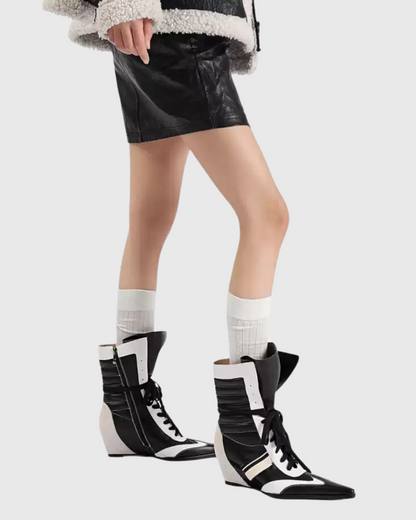 Dai  Lace Up Wedge Boxing Boots In Black