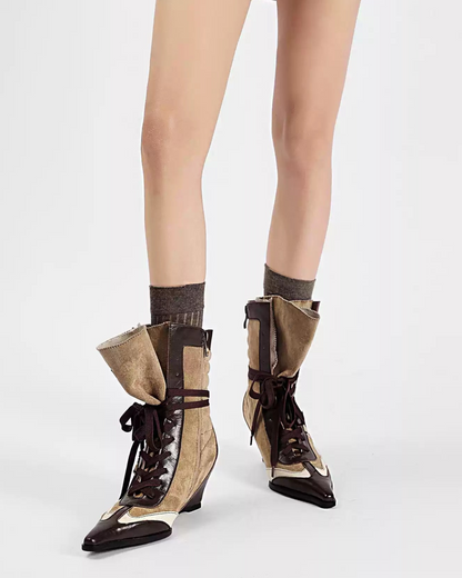 Dai Lace Up Wedge Boxing Boots In Brown