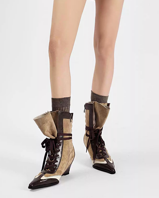 Dai Lace Up Wedge Boxing Boots In Brown