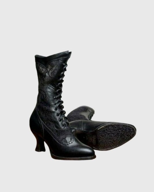 Daiga Lace Splicing Ankle Boots In Black