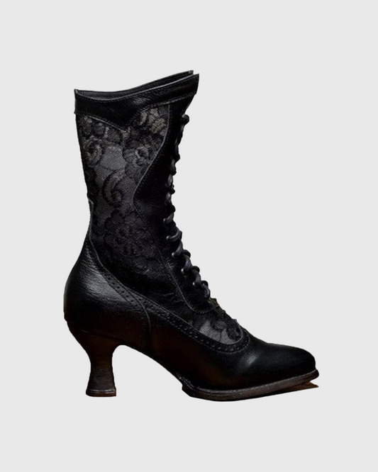 Daiga Lace Splicing Ankle Boots In Black