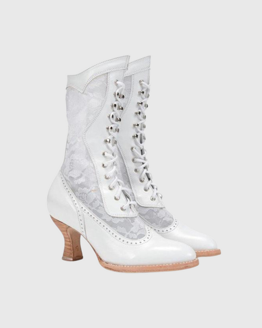 Daiga Lace Splicing Ankle Boots In White