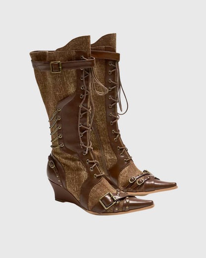 Daiki Wedge Buckle Lace Up Riding Boots