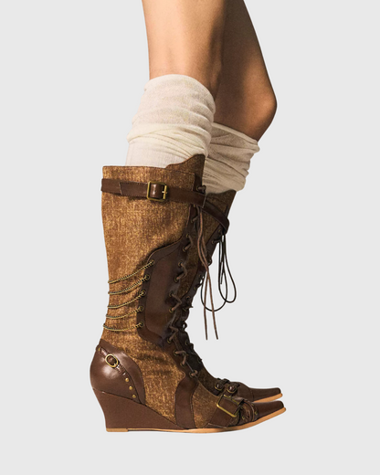 Daiki Wedge Buckle Lace Up Riding Boots