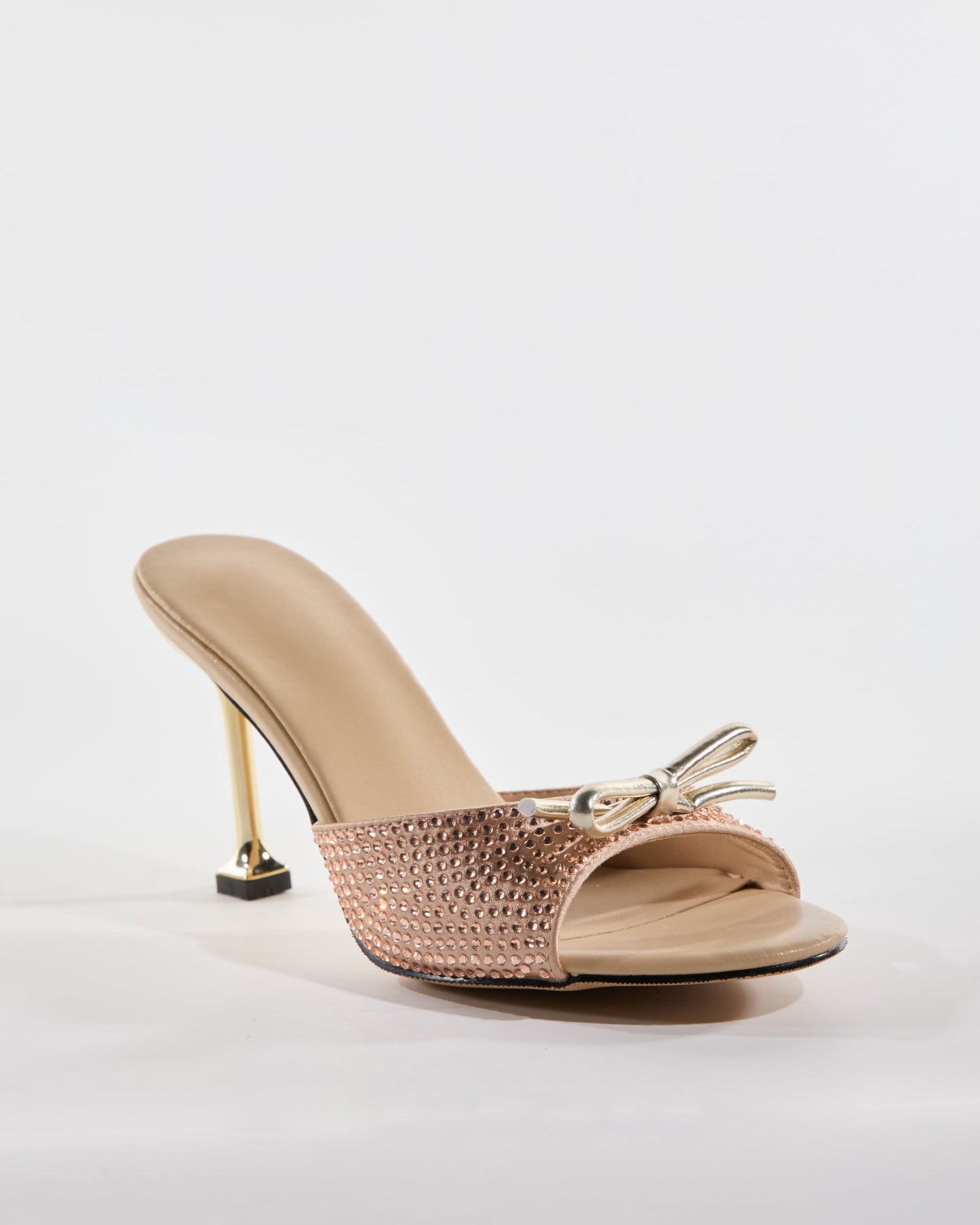 Dakota Rhinestone Bow Slippers In Champagne