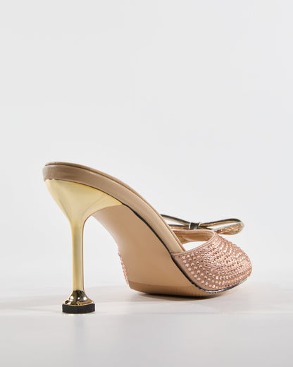 Dakota Rhinestone Bow Slippers In Champagne