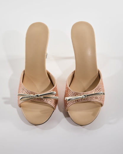 Dakota Rhinestone Bow Slippers In Champagne