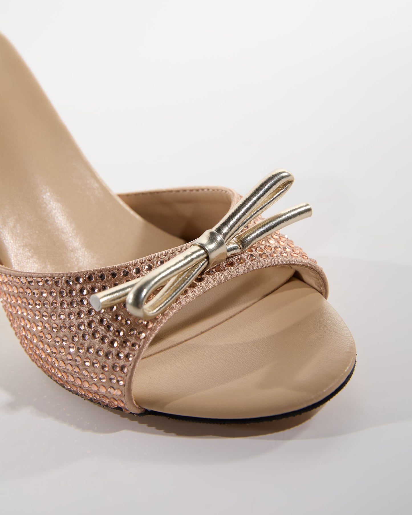 Dakota Rhinestone Bow Slippers In Champagne