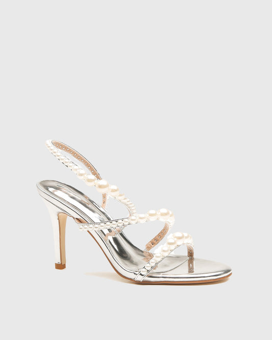 Damiana Pearl Embellished Lace up Sandals In Silver