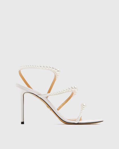 Damiana Pearl Embellished Lace up Sandals In Silver