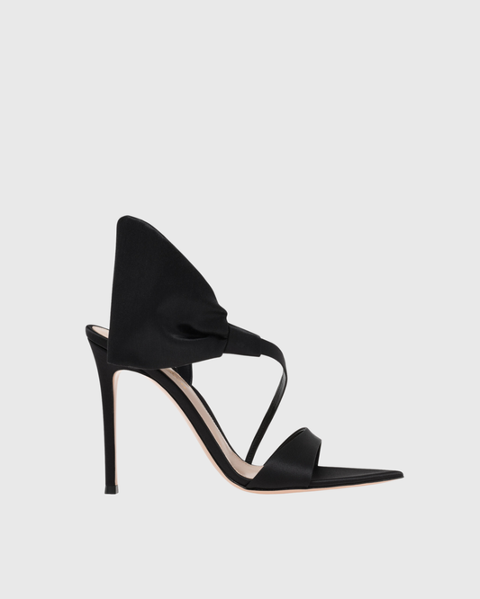 Daniela Bow Satin Slingback Sandals In Black