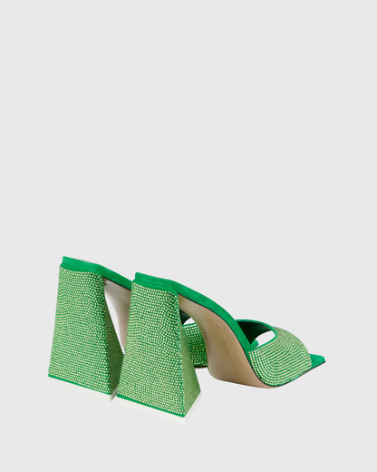 Daria Rhinestore Embellished Mules In Green