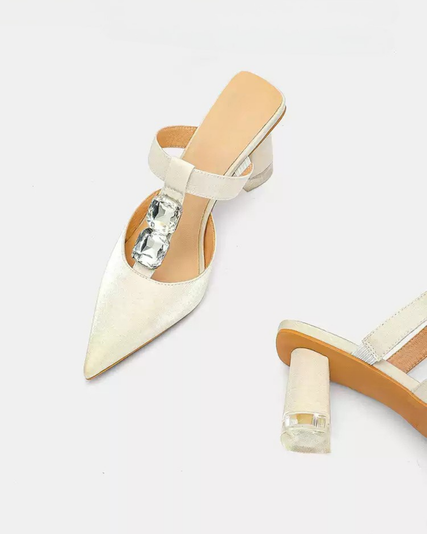 Dario Rhinestone Satin Mules In Ivory