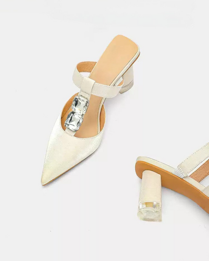 Dario Rhinestone Satin Mules In Ivory