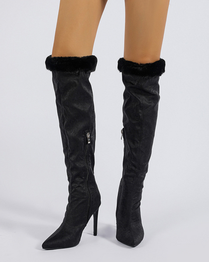 Darla Velvet Knee High Boots In Black