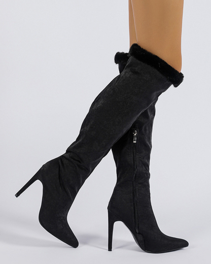 Darla Velvet Knee High Boots In Black