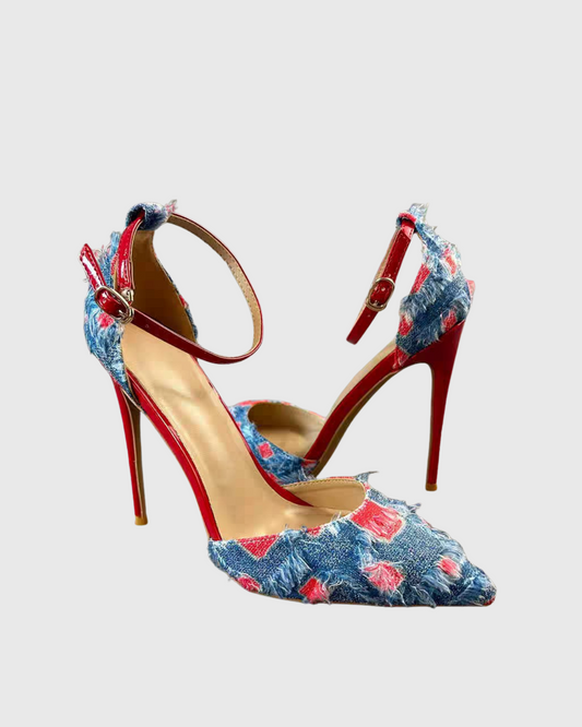 Darren Denim Fringe Strap Pumps