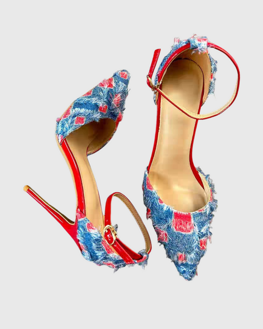 Darren Denim Fringe Strap Pumps