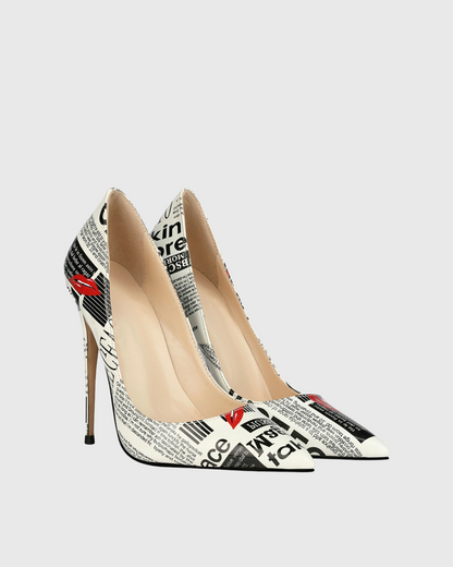 Darrin Newspaper Print Pumps