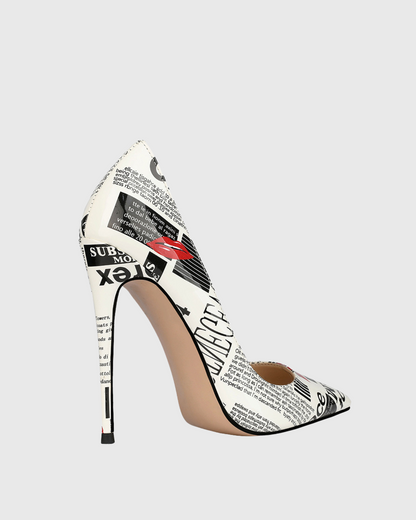 Darrin Newspaper Print Pumps