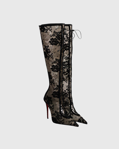 Darryl Lace Knee High Boots In Black