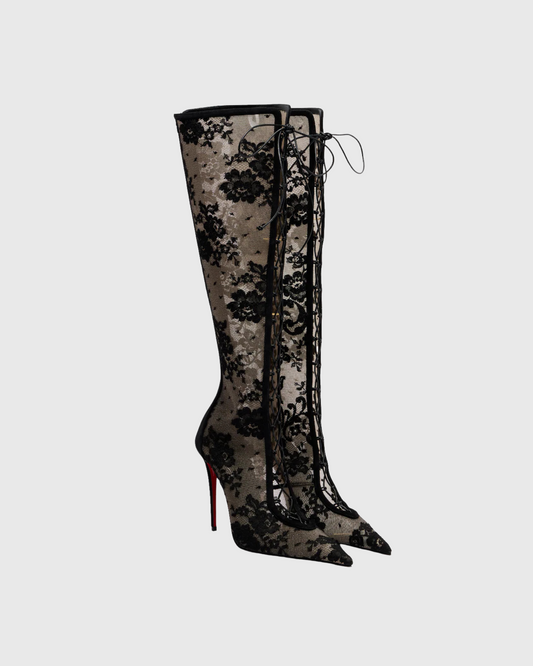 Darryl Lace Knee High Boots In Black