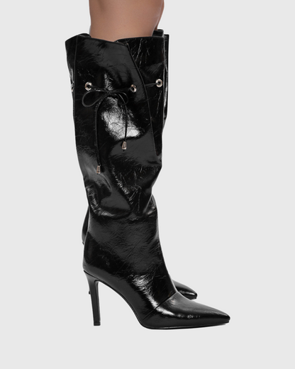 Darya Drawstring Leather Knee Hight Boots