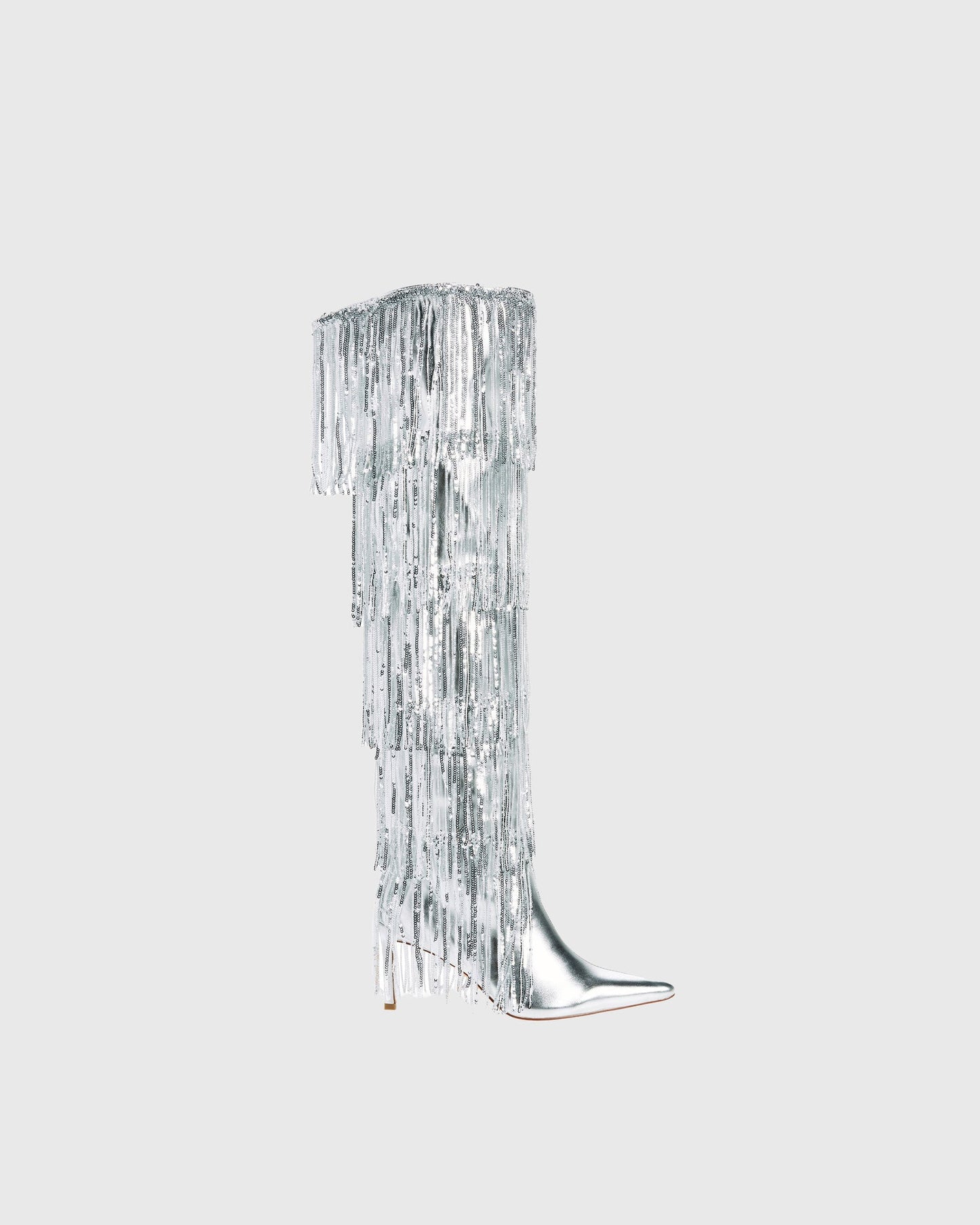 Debora Sequin Fringe Knee High Boots