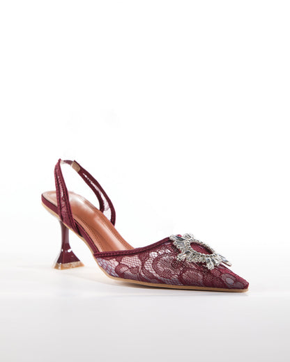 Desideria Diamond Lace Flared Heel In Wine