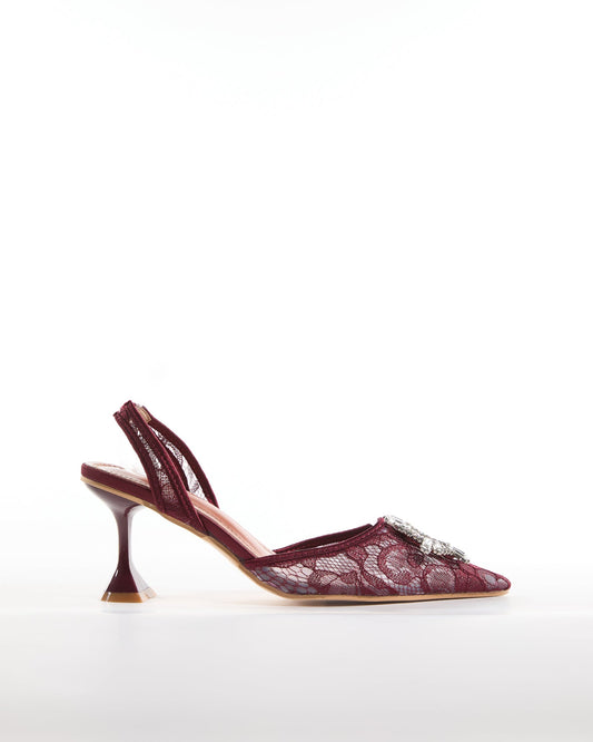 Desideria Diamond Lace Flared Heel In Wine